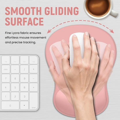 Ergonomic Mouse Pad with Wrist Rest, Gel Wrist Support, Pink | 10.2 x 7.6 in Mouse Pad with Smooth Fabric Surface and Non-Slip Rubber Base for Office, Home, Study, and Gaming