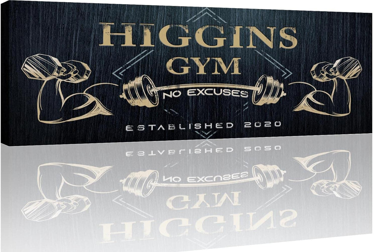 Tailored Canvases Personalized Gym Sign Wall Art Decor - Motivational Canvas for Home Gym, Workout Room, Garage, Fitness Center - Workout Inspirational Posters - Gym Name on Charcoal Background, 36x12in