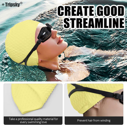 Tripsky Silicone Swim Cap,Comfortable Bathing Cap Ideal for Curly Short Medium Long Hair, Swimming Cap for Women and Men, Shower Caps Keep Hairstyle Unchanged…