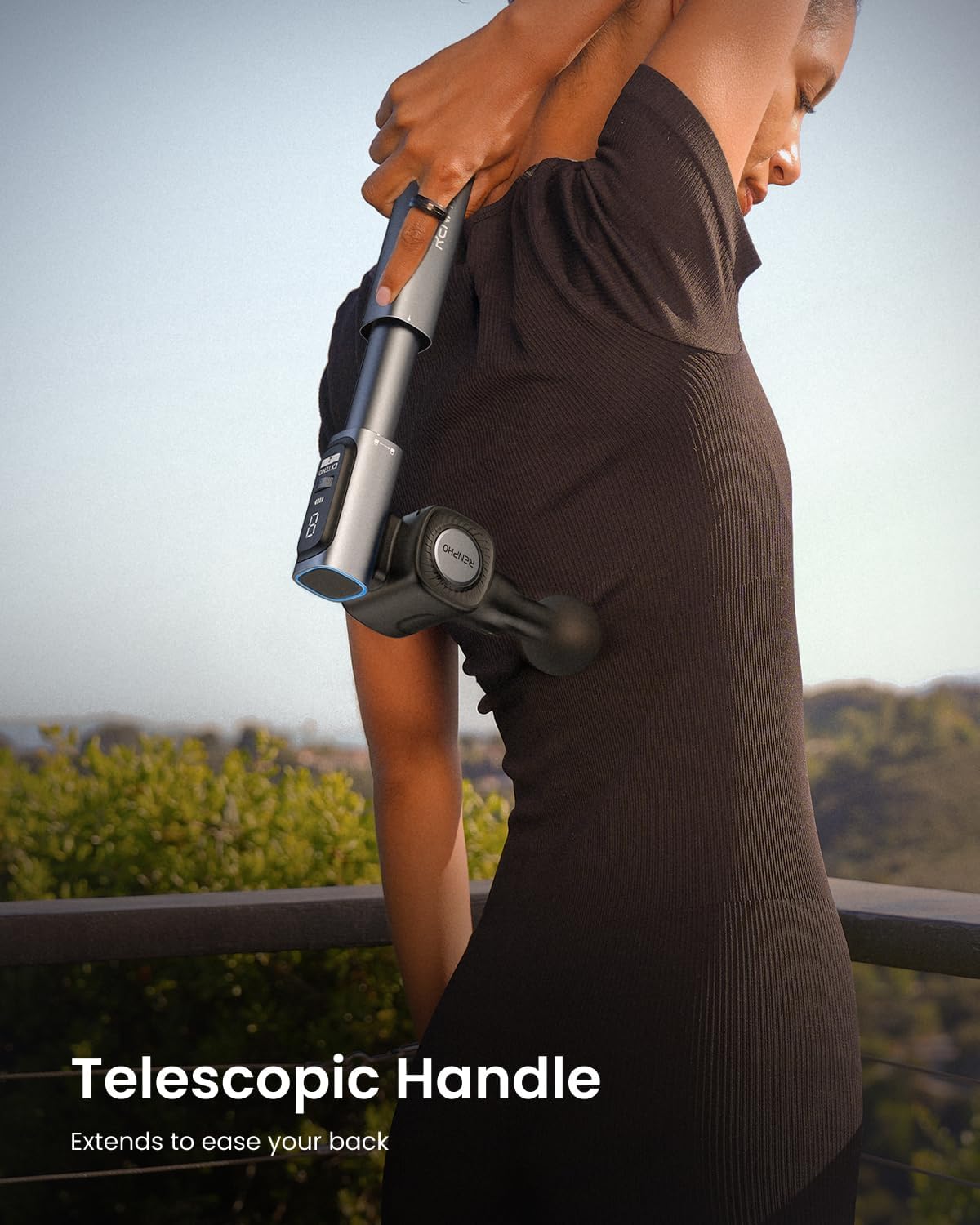 RENPHO Massage Gun with Adjustable Angles and Extension Handle, Handheld Percussion Muscle Massager Deep Tissue with Portable Carry Case for Men Women, Extend 2