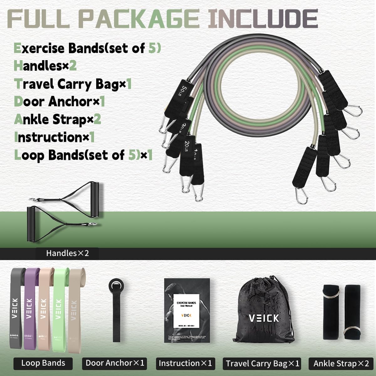 VEICK Resistance Bands, Exercise Bands, Workout Bands, Resistance Bands for Working Out with Handles for Men and Women, Exercising Bands for Fitness Weights Work Out at Home