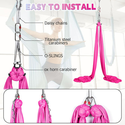 Aerial Silks Kit & Aerial Yoga Hammock - 11Yd Premium Fabric Hardware - Easy Setup for Flying Yoga, Aerial Swing & Fitness - Supports Up to 14ft Rigging