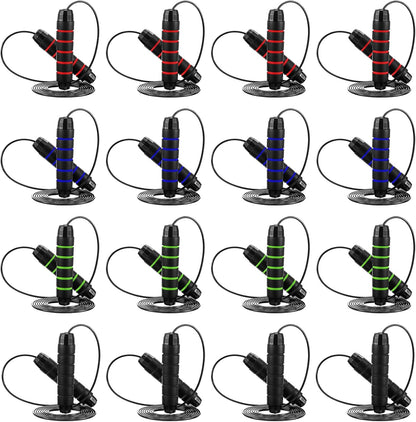 16 Pieces Jump Ropes for Fitness with Ball Bearings Speed Jumping Rope Adjustable Skipping Rope with Foam Handles Exercise Jump Rope for Men Women Cardio Training