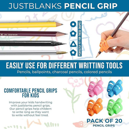 JustBlanks 20 Pcs Pencil Grips for Kids Handwriting - Pencil Holder for Kids, Pencil Grippers Writing Tool, Writing Posture Correction Tools for Toddlers, Preschoolers Special Needs for Classroom