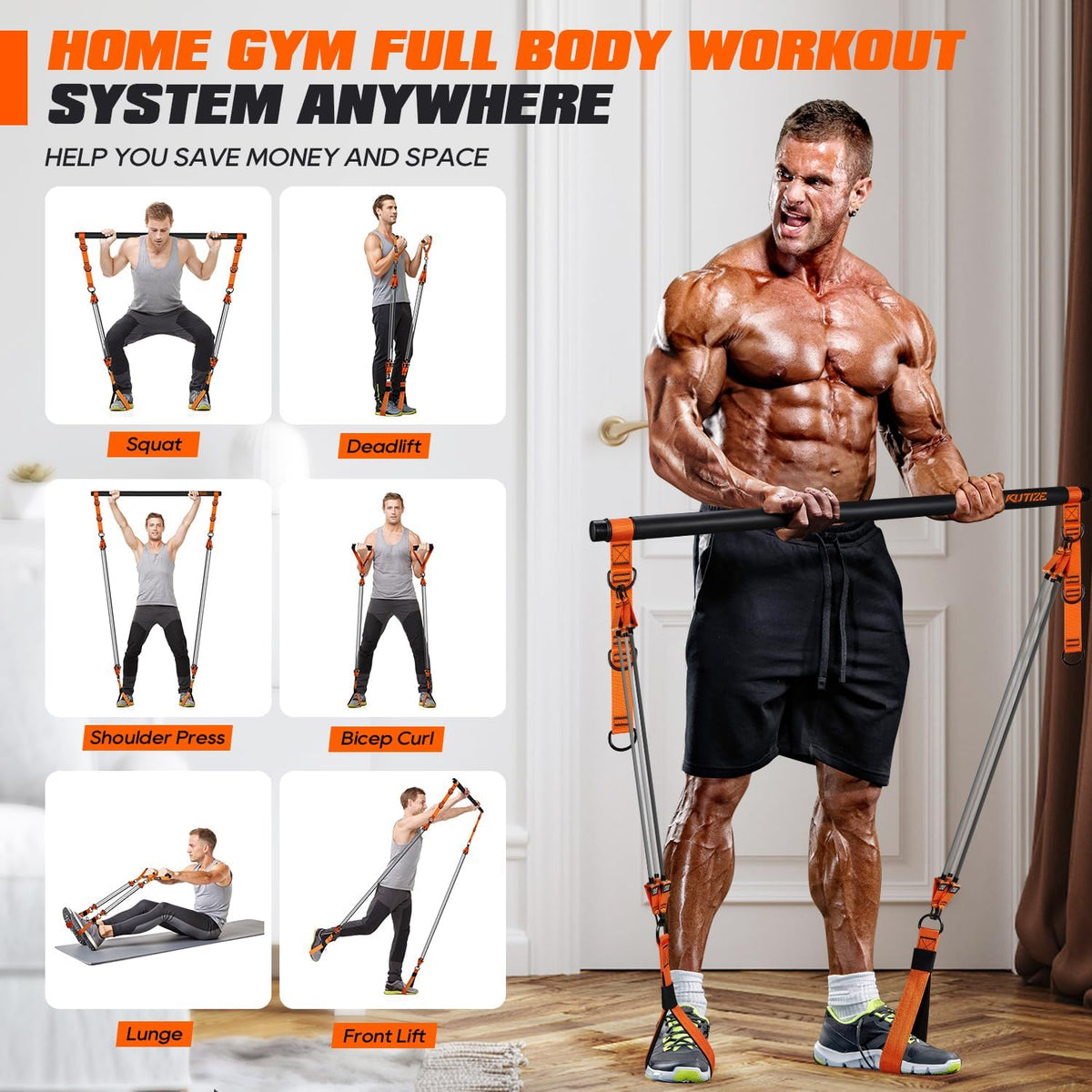 Pilates Bar Kit with Resistance Bands, Heavy Duty Pilates Equipment for Men, Strength Training Bar for Legs, Hip, Back, Arm, Abs, Chest, Shoulders, Portable Home Gym Full Body Workout Equipment