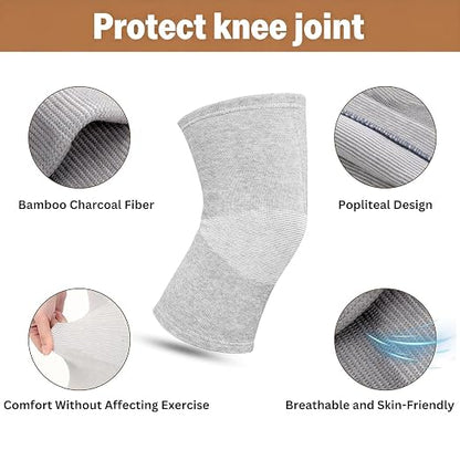 Premium Bamboo Knee Compression Sleeve, 1 Pair Slip-One Knee Support, Elastic Warm Knee Brace for Knee Pain, Joint Recovery, Sports, Daily Wear for Adults (Black, Large)