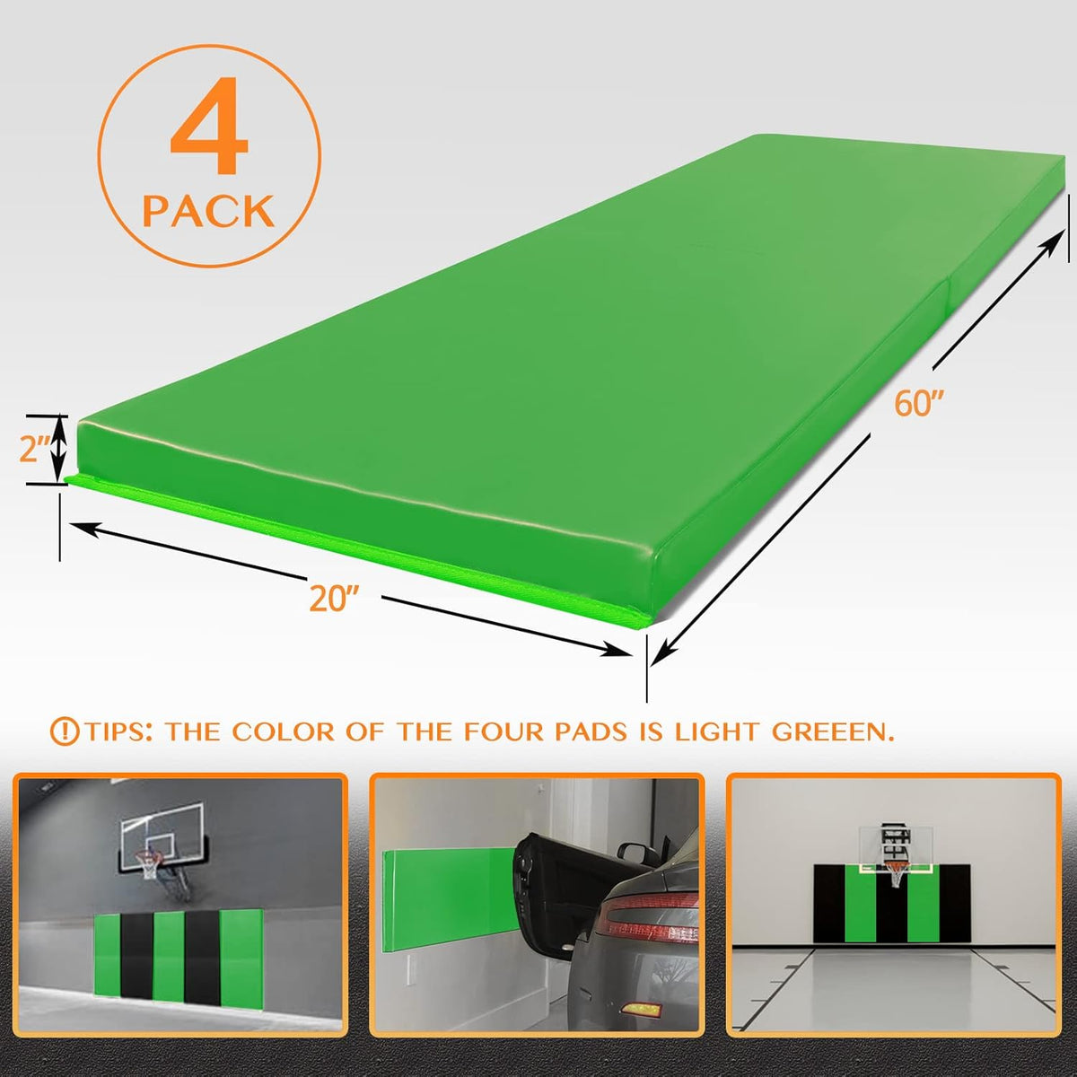 PROGOAL 2"/4" Thick Foam Protection Wall Pad，Gym Basketball-Court Protectors，Durable Waterproof Padding for Wall-Mounted Basketball Hoops(60" L x 20" W)…