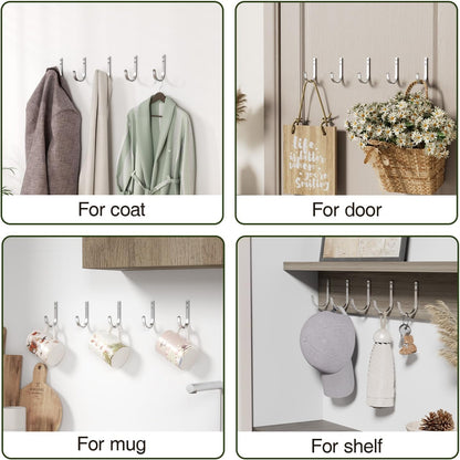 10-Pack Wall Hooks for Hanging Towel/Coat - 22LB Screw in Metal Hanger Wall Mount, for Outdoor, Closet, Door, Bathrooms, for Backpack, Robe, Silver