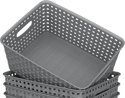 WYT Weave Storage Organizer Baskets, Grey 6-Pack Plastic Woven Baskets, 10.1" x 7.55" x 4.1"
