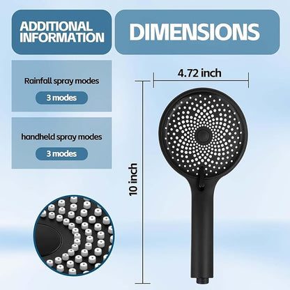 Shower Head,10 Inch High Pressure Rain Shower Head with Handheld Spray Combo, Adjustable Dual Rainfall Shower Head - Showerhead Comb Set with Extension Arm - 60 Inch Long Shower Hose（Black）