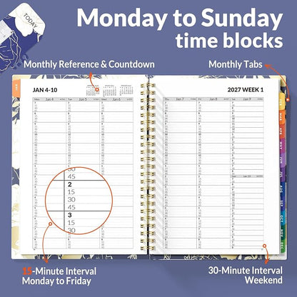 SUNEE 2027 Appointment Book, Quarter-Hourly, Weekly Monthly Planner, 6" x 8.3",Vintage