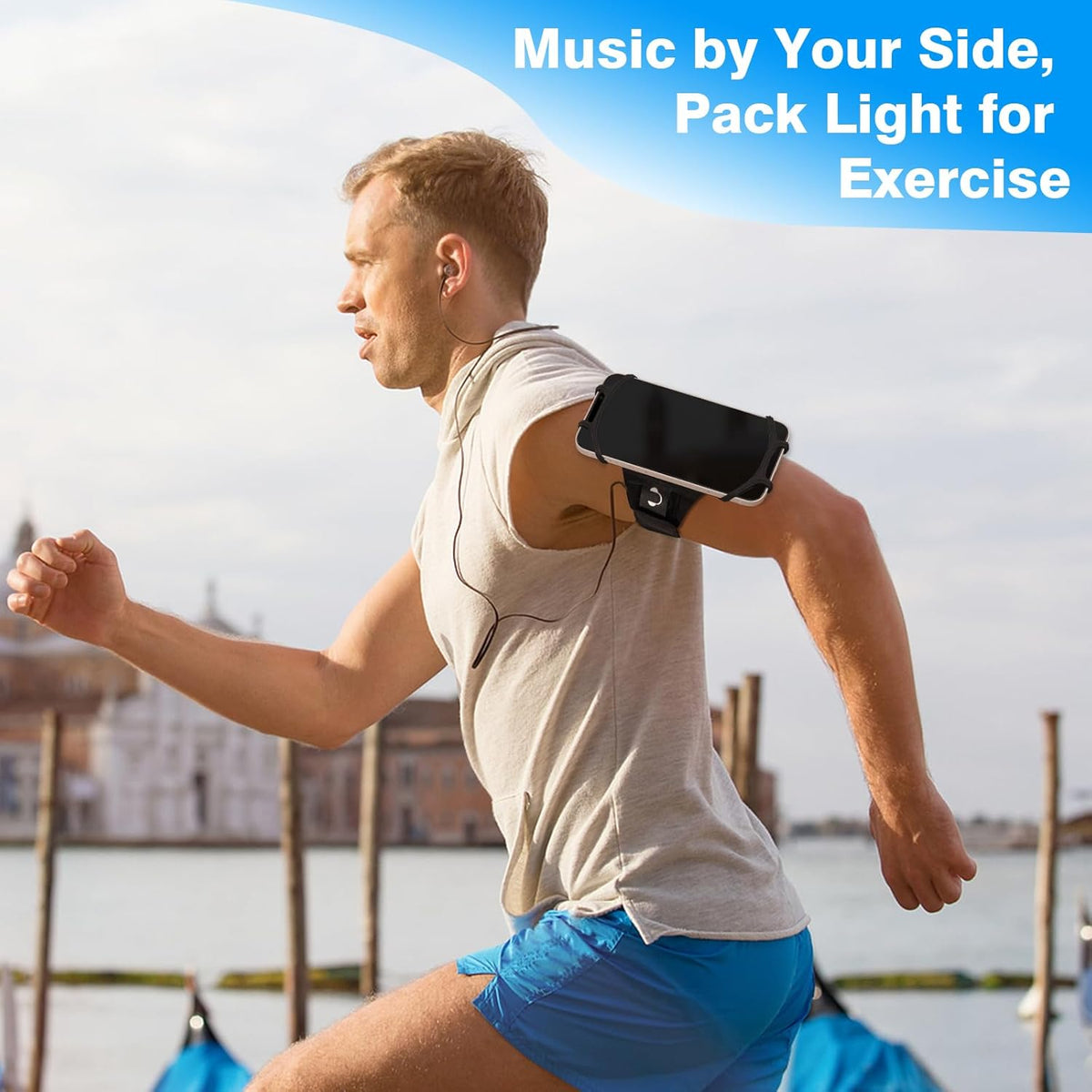 MoKo Running Armband 360°Rotatable for iPhone 16 15 14 13 Pro Max Plus Samsung Galaxy Note S24 S23 Fits Smartphones Over 5.8'', Detachable Armband Phone Holder for Running Biking with Key Holder