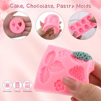 Pimoys 5 Pcs Strawberry Silicone Mold Strawberry Candle Molds Silicone Moulds for Wax Melt Cake Chocolate Mold Birthday Wedding Cake Decoration