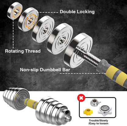 PHOEROS Adjustable Dumbbell Set - 44/66/88 LBS weights set, Dumbbell Barbell 3 in 1, Steel Dumbbells Pair with Connecting Rod for Adults Women Men Fitness Workout, Home Gym Exercise Training Equipment