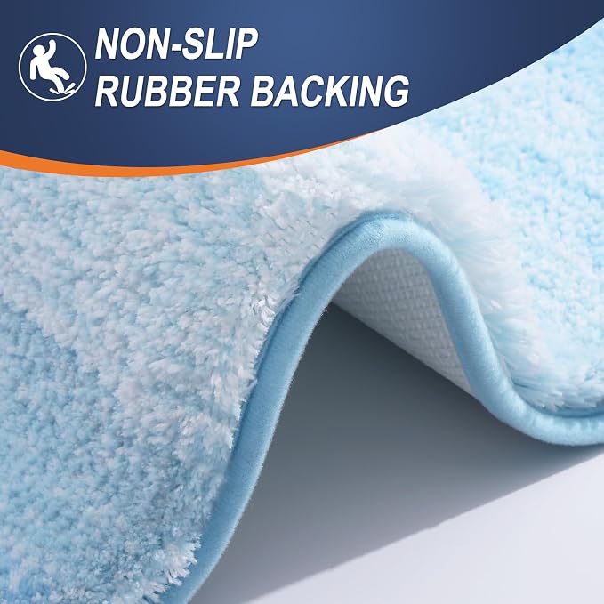 OLANLY Bathroom Runner Rugs Mat 59x20, Extra Soft Absorbent Microfiber Bath Rugs, Rubber Backing, Quick Dry, Washable Long Bath Mats for Bathroom, Tub and Shower, Home Decor Accessories, Sky Blue