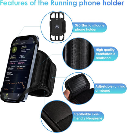 Cikyner Running Armband Phone Holder - 360 Rotatable & Detachable Sports Armband With Earphone/Cash Pocket for 4.5-7'' iPhone - for Gym, Hiking