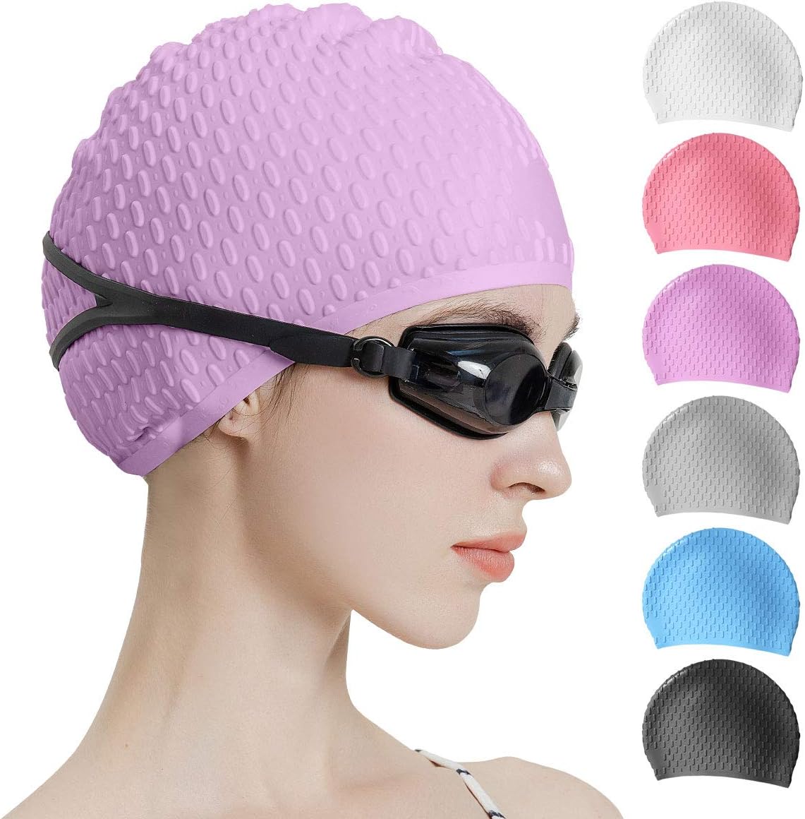 Tripsky Silicone Swim Cap,Comfortable Bathing Cap Ideal for Curly Short Medium Long Hair, Swimming Cap for Women and Men, Shower Caps Keep Hairstyle Unchanged…