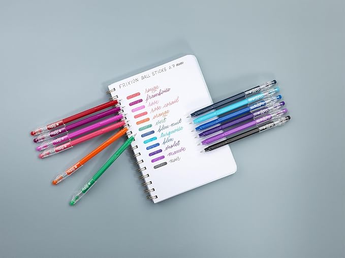 PILOT FriXion Ball Stick 07-0.7mm Nib Tip - Erasable Gel Ink Pens - In Wallet Gift Packaging (Assorted Wallet of 12)
