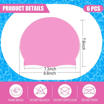 Syhood 6 Pieces Unisex Adult Silicone Swim Cap Waterproof Swimming Hat Non Slip Pool Hat Elastic Silicone Cap for Long and Short Hair