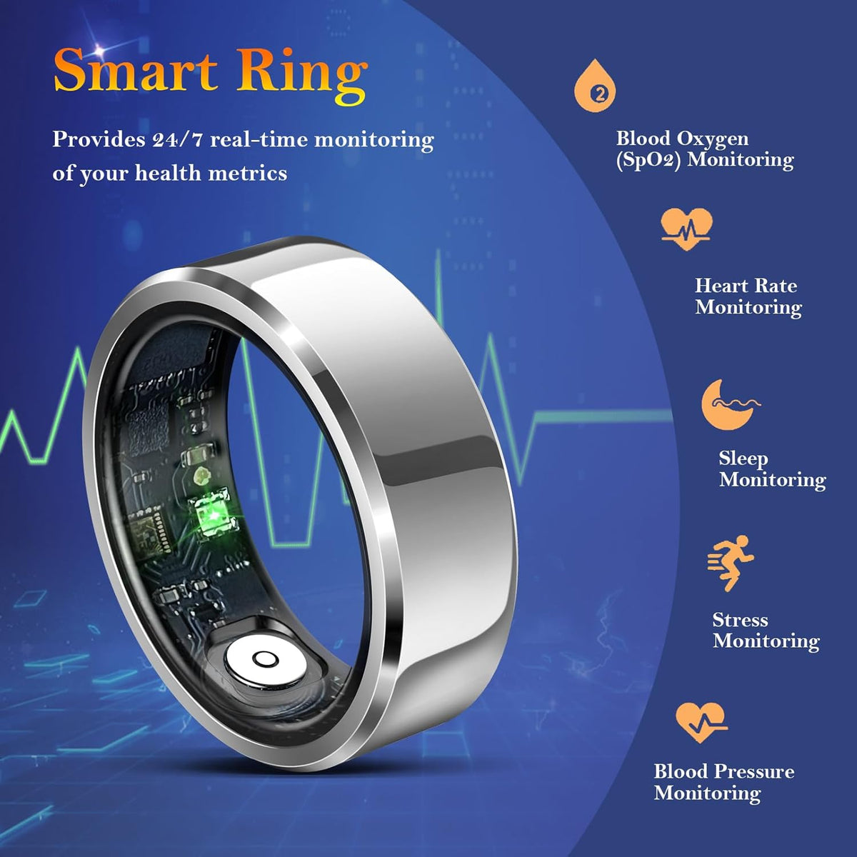 Smart Ring for Women Men-Wearable Fitness Tracker with Sleep Tracking Heart Rate Blood Oxygen Healthy Monitor Ring Activity Monitoring Steps Calories for Adult