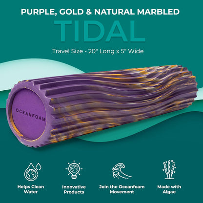 Oceanfoam Tidal Roller - Purple, Gold & Natural Marbled - Muscle Massage Foam Roller for Back Pain & Stretching - Firm & Ergonomic Wide Wave Textured - Yoga, Athletics, Wellness - Full Size, 20" x 5"