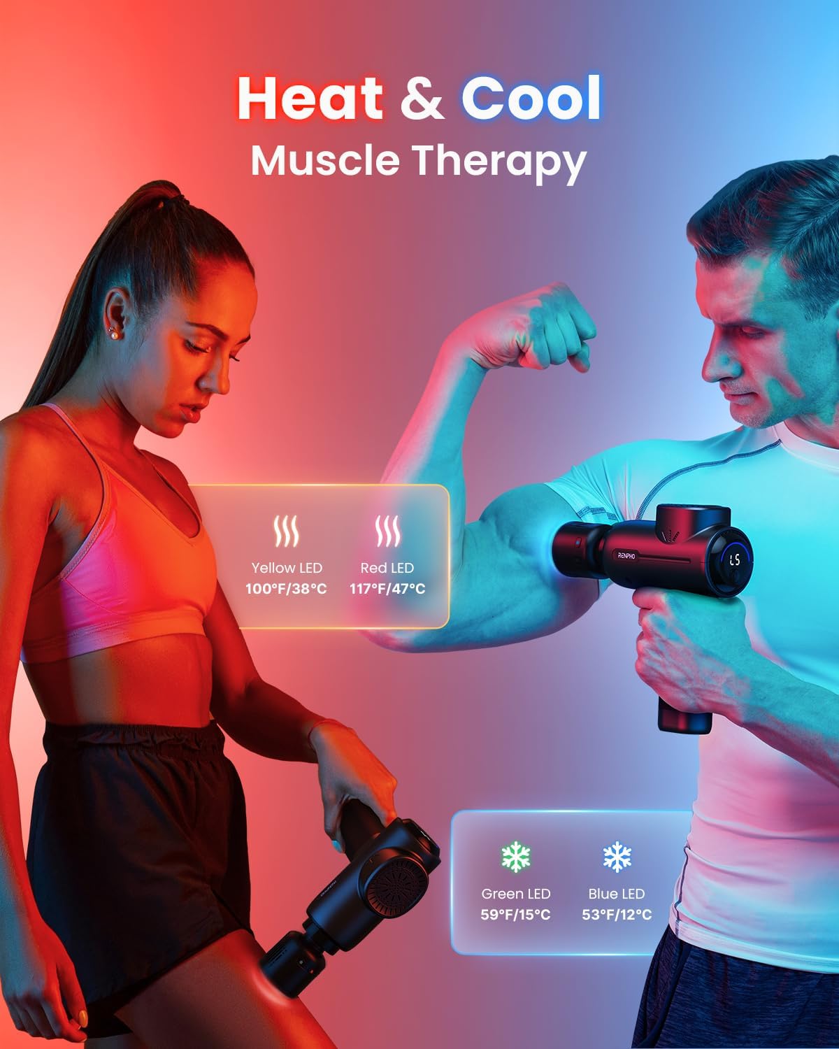 RENPHO Massage Gun with Heat and Cold, Portable Percussion Muscle Deep Tissue Massager with Charging Stand, Active+ Thermacool Deluxe
