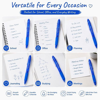 Volcanics Blue Erasable Gel Pens, 0.7mm Retractable, 24 Pack