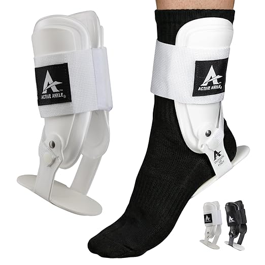 Active Ankle T2 Ankle Brace, Rigid Ankle Stabilizer for Protection & Sprain Support for Volleyball, Cheerleading, Ankle Compression Braces for Men & Women, White, Small