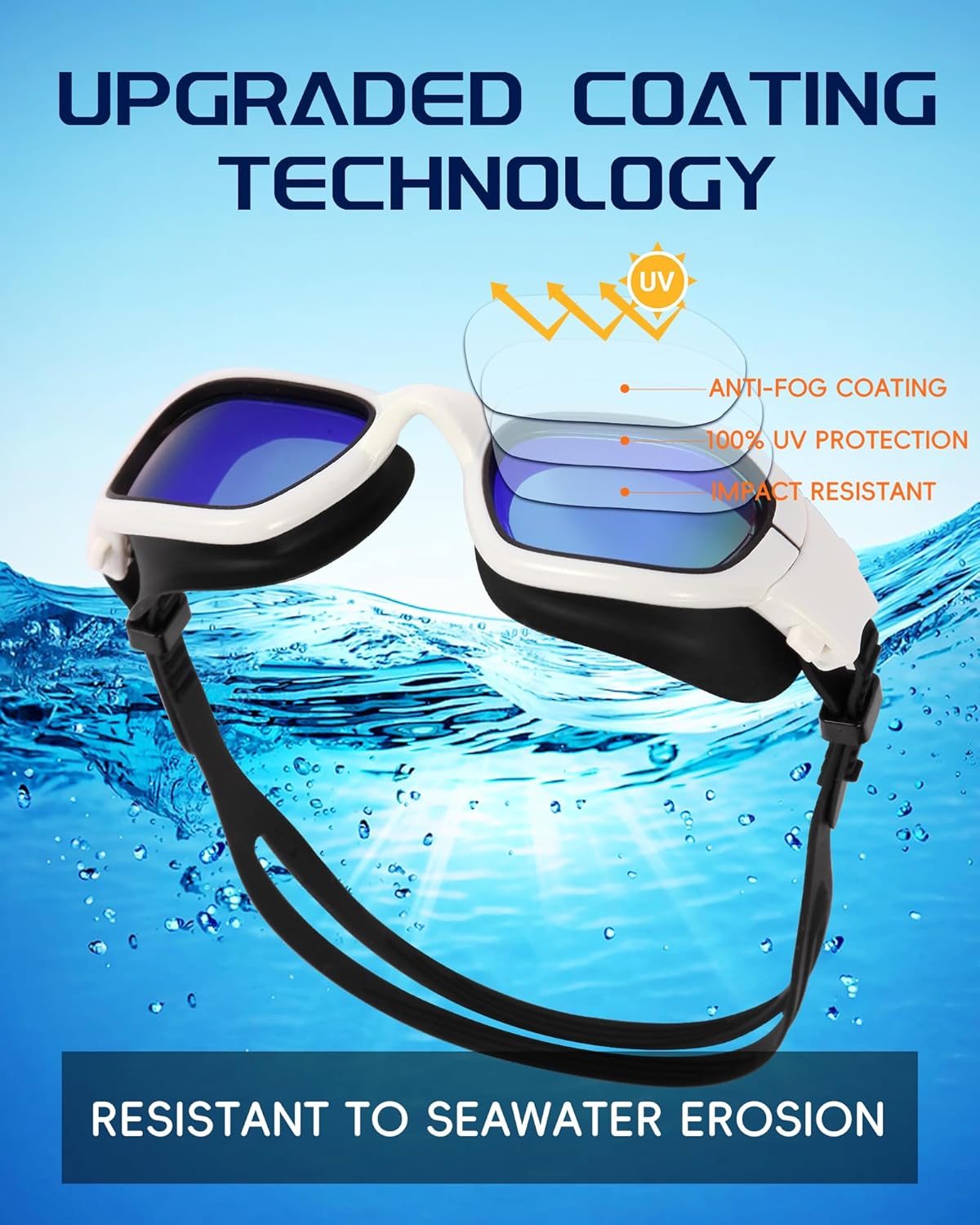 Swim Goggles, Goggles Adult with Swimming Cap, Nose Clip & Ear Plugs, UV Protection Anti-Fog Lens and Case for Adult