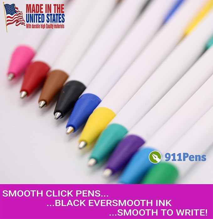USA Made, Personalized Writing Ink Ballpoint Novelty Pens, Custom Printed with Your Logo & Text (Pack of 1,000 White Pens with Purple Trim)
