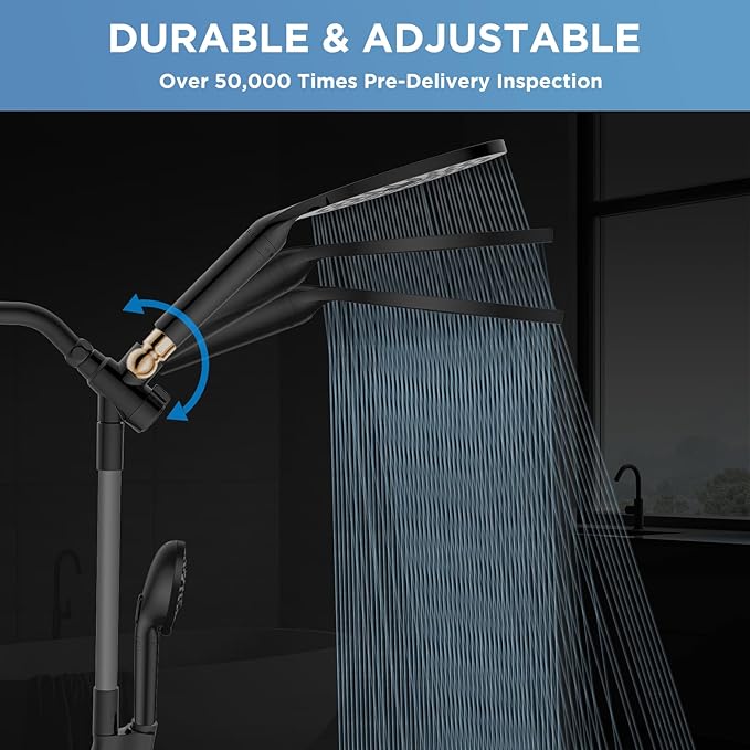 MakeFit Dual Filtered Rain Shower Head Combo, High Pressure Handheld Shower Head with Adjustable Bar - Rainfall Shower Head And Showerhead with Filter for Hard Water - Removes Chlorine