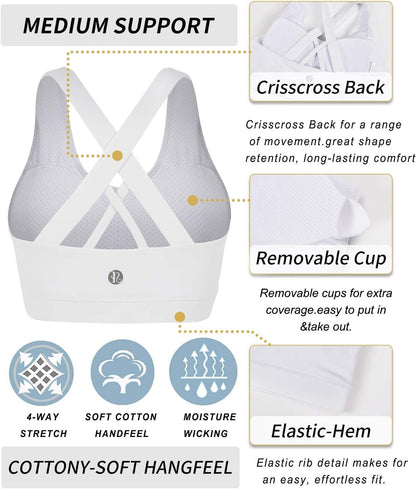 RUNNING GIRL Sports Bra for Women, Criss-Cross Back Padded Strappy Sports Bras Medium Support Yoga Bra with Removable Cups