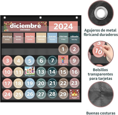 Boczif Monthly Calendar Pocket Chart for Classroom(Spanish Black)
