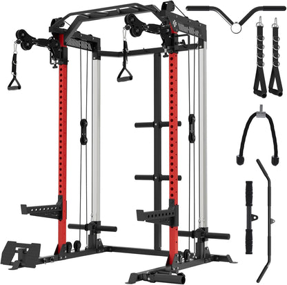 Mikolo Power Cage, 2000LB Power Rack with Independent Dual Pulley System, Multi-Function Home Gym Workout Machine for Cable Crossover
