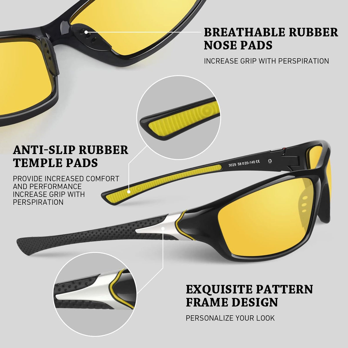 Polarized Sports Sunglasses for Men Women,Fishing Driving Rectangular Goggles UV400 Protection