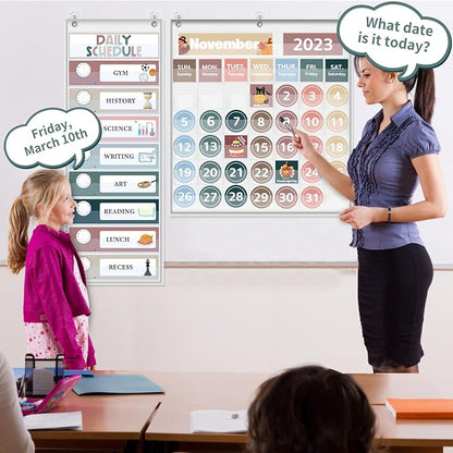 Boczif Monthly Classroom Calendar Pocket Chart (White Calendar+Schedule)