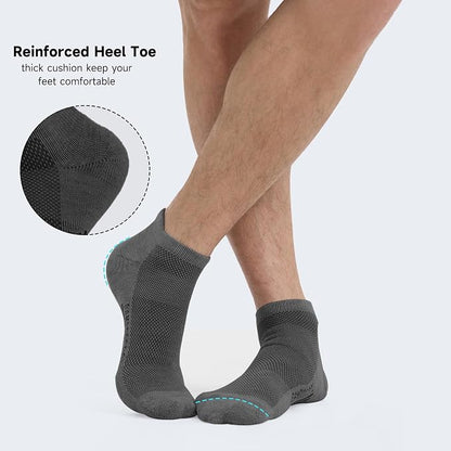 BAMBOO COOL Men's Ankle Socks Moisture Wicking Breathable Odor Control Athletic Cushioned Running Socks Arch Support 8 Pack