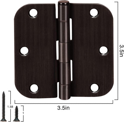 18 Pack Oil Rubbed Bronze Door Hinges 3.5" x 3 1/2 Inch Black Brushed Interior Hinge Rounded 5/8" Radius Corner 3 ½"Iron Residential Standard Bedroom Bifold Single Double Doors Hardware Kit