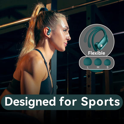 bmani Ear Buds Wireless Earbuds Bluetooth Headphones with 80H Playtime LED Display Case, Over-Ear Hook with Mic, Stereo Sound, Easy Button Controls, Sports Earphones for Running Workout Gym Green