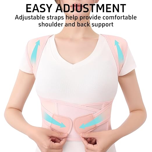 Posture Corrector for Women and Men Plus Size Full Back Support Brace Straightener Scoliosis Spine Upper Back Pain Relief Adjustable Shoulder Instant Posture Corrector with Hunchback (Pink, X-Large)