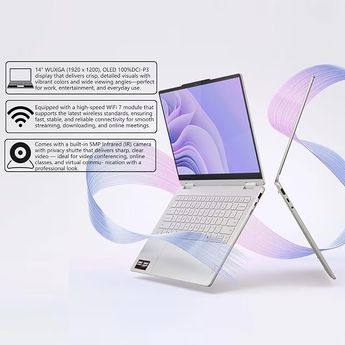 Lenovo Yoga 7 2-in-1 AI PC Laptop | 14" WUXGA OLED Touch (100% DCI-P3) | AMD Ryzen AI 5 340 (Up to 50 Tops) | 16GB DDR5 1TB SSD | for Creator Business Professional Win11Pro w/DLCA Accessory