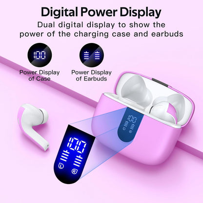 TAGRY 2 Sets X08 Forest Green and Sunset Pink Bluetooth Headphones True Wireless Earbuds 60H Playback Ear Buds with Wireless Charging Case in-Ear Earbuds with Mic