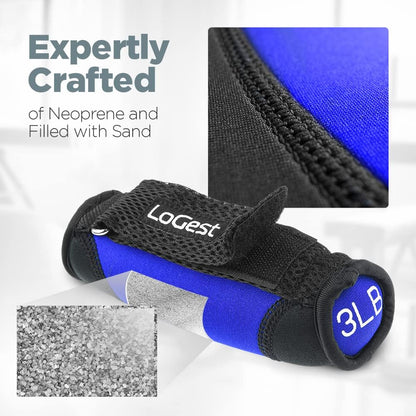 LoGest Soft Hand Weights Adjustable Straps - Comes in 1LB Weights or 2LB or 3LB 4LB - Comfortable & Secure Weighted Neoprene Dumbbells with Straps for Walking Running Cardio Workout Physical Therapy