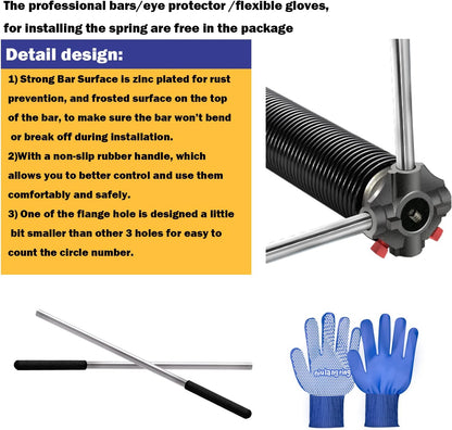 2" Garage Door Spring Pair, Garage Door Spring Replacement,Torsion Springs for Garage Door Set Includes Left Right Door Springs, with Non-Slip Winding Rods for DIY Replacement (0.250x2''x30'')