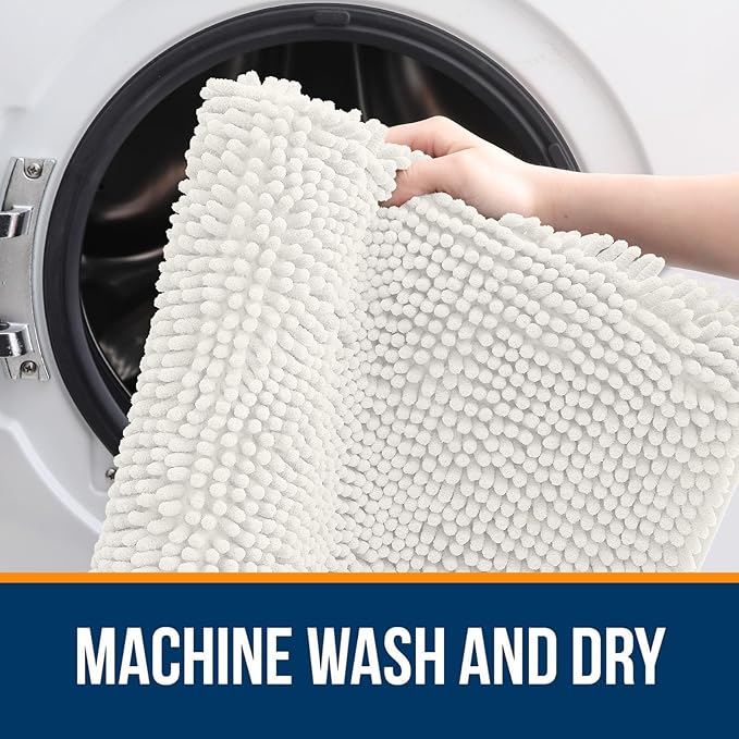 OLANLY Large Bathroom Rugs 40x24, Extra Soft Absorbent Chenille Bath Rugs, Rubber Backing Quick Dry, Machine Washable Bath Mats for Bathroom Floor, Tub and Shower, Home Decor Accessories, Ivory