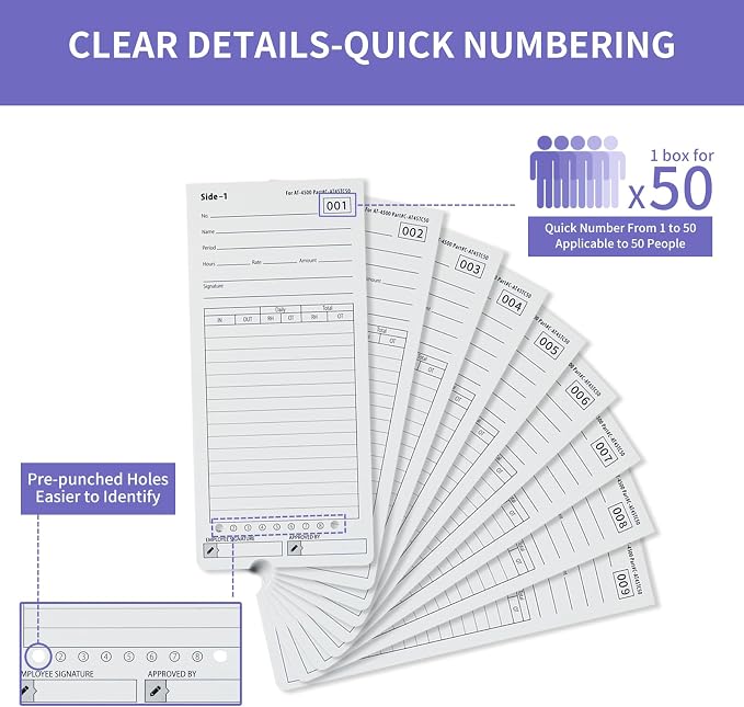 AT-4500 Time Cards, 300 Count, 6 Packs of 50, Double-Sided