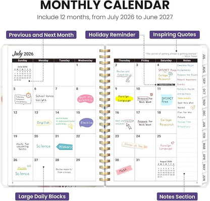Planner 2026-2027, Academic Year Monthly & Weekly Planner Caledndar, July 2026 - June 2027, Hardcover Large Planning Agenda Book with Tabs for School Office Supplies, 6.3" x 8.5" - Painted Bloom