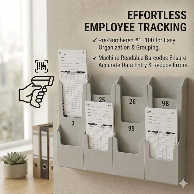 100 Time Cards Compatible with Lathem 7000E and 7500E Time Clocks