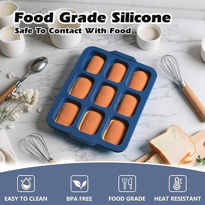 Silicone Mini Loaf Pans Baking: 9 Cavity Nonstick Mini Bread Loaf Pans with Metal Frame - Small Banana Bread Tins Tray for Baking Pumpkin Cornbread Meatloaf - for Oven Home Bakers Housewife (2 Pcs)