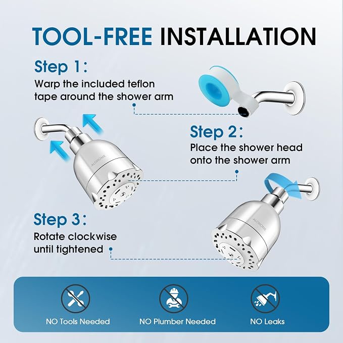 High Pressure Boosting Shower Head, ALOHOME 6 Powerful Spray Settings - Perfect for Low Water Pressure Homes, 3.6" Luxury Modern Chrome Finished Shower Head with 360° Adjustable Brass Ball Joint